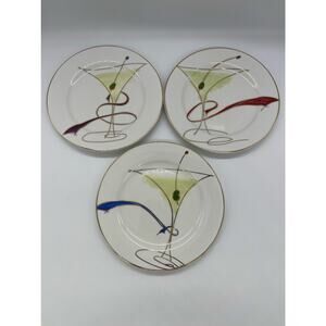 Pier 1 Martini Glass Set of 3 Appetizer / Dessert / Salad Plates Porcelain 7.5"